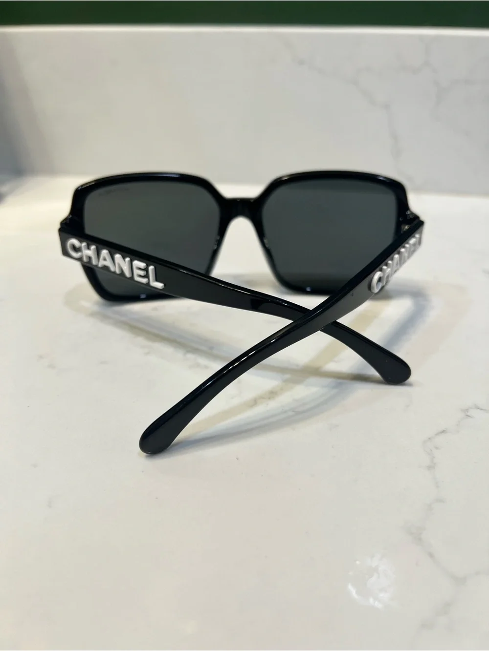 CHANEL Black Oversized Square Sunglasses with Dark Lenses